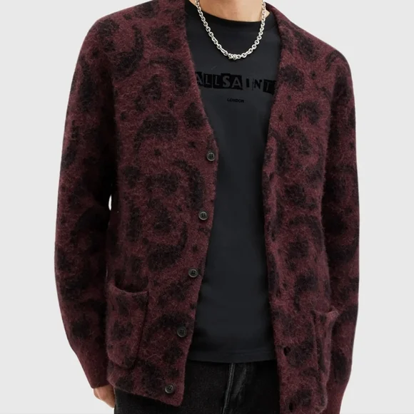 ALLSAINTS MENS BANCAT PAISLEY ALPACA WOOL CARDIGAN - Picture 2 of 16